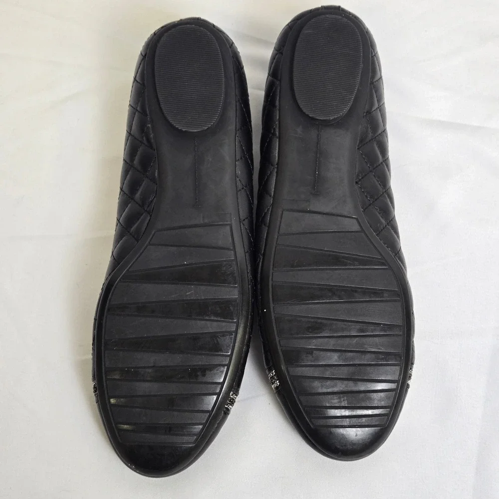 Chico's Quilted Ballet Flats, Silver Tone Chain Accent, Black, Size 9 - Picture 8 of 12
